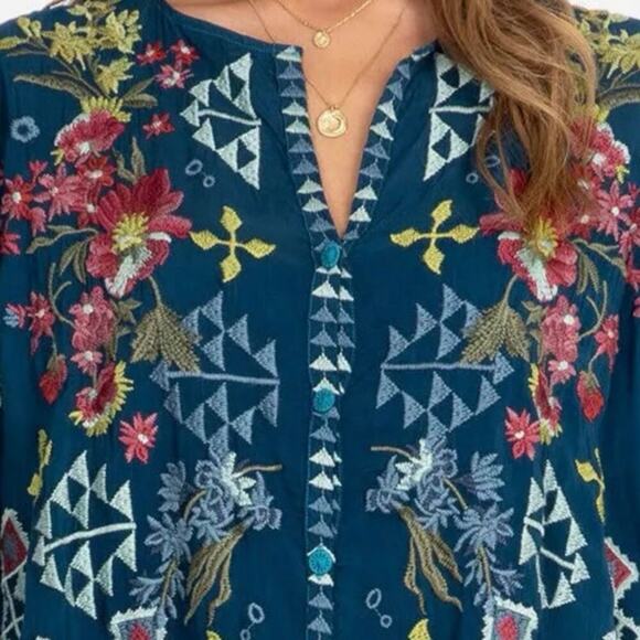 Johnny Was Navy Floral Embroidered Top - Picture 4 of 15